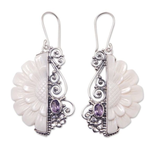 Alternate image for Floral Sterling Silver Dangle Earrings with Amethyst Gems Primaveral Glamour