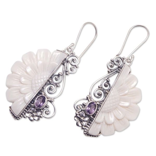 Alternate image for Floral Sterling Silver Dangle Earrings with Amethyst Gems Primaveral Glamour