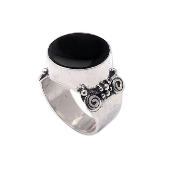Alternate image for Sterling Silver Cocktail Ring with Traditional Motifs Night Lagoon