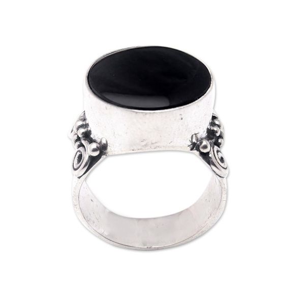 Alternate image for Sterling Silver Cocktail Ring with Traditional Motifs Night Lagoon