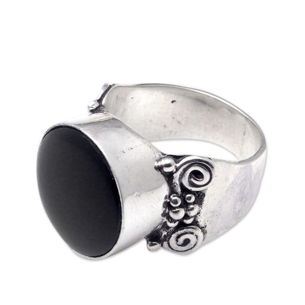 Alternate image for Sterling Silver Cocktail Ring with Traditional Motifs Night Lagoon