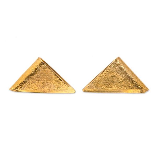 Alternate image for Textured Triangle-Shaped Brass Drop Earrings from Bali Pyramid Embrace
