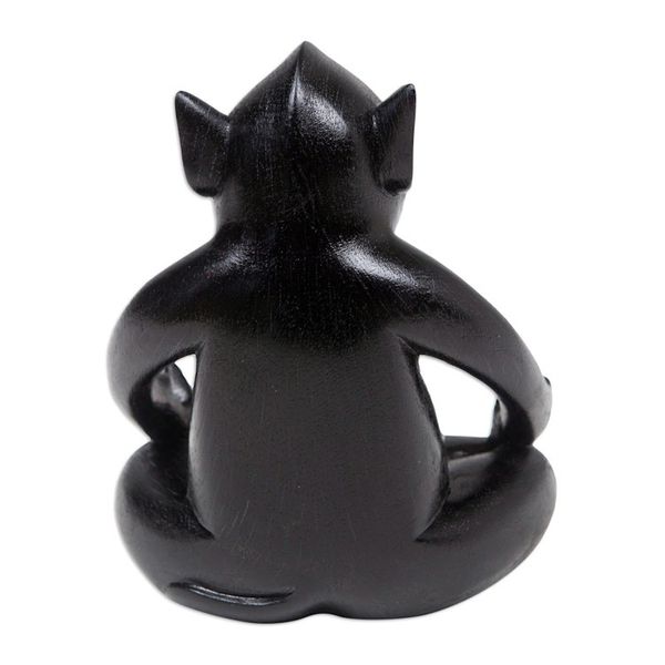 Alternate image for Handmade Black Suar Wood Pig Statuette from Bali Gentle Master at Night