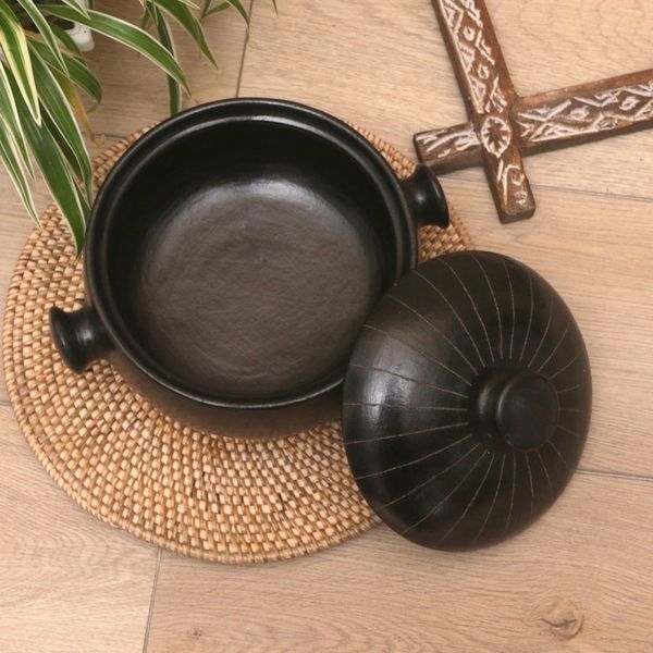 Alternate image for Black Ceramic Lidded Bowl with Polished Finish Dark Delight
