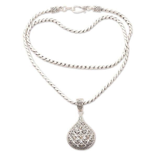 Alternate image for Balinese Sterling Silver Necklace with Gold-Accented Pendant Exquisite Teardrop