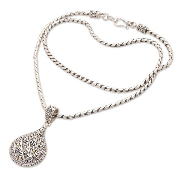 Alternate image for Balinese Sterling Silver Necklace with Gold-Accented Pendant Exquisite Teardrop
