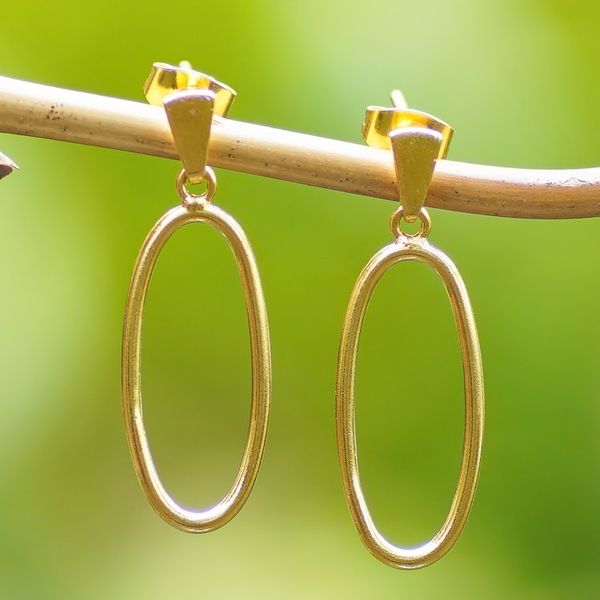 Alternate image for 18k Gold-Plated Brass Oval Dangle Earrings from Bali Avant-Garde Dame