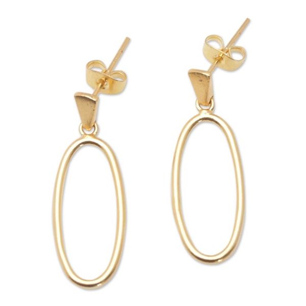 Alternate image for 18k Gold-Plated Brass Oval Dangle Earrings from Bali Avant-Garde Dame