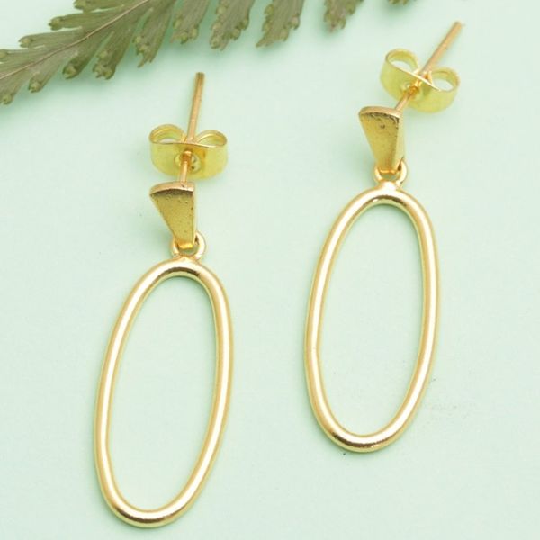Alternate image for 18k Gold-Plated Brass Oval Dangle Earrings from Bali Avant-Garde Dame