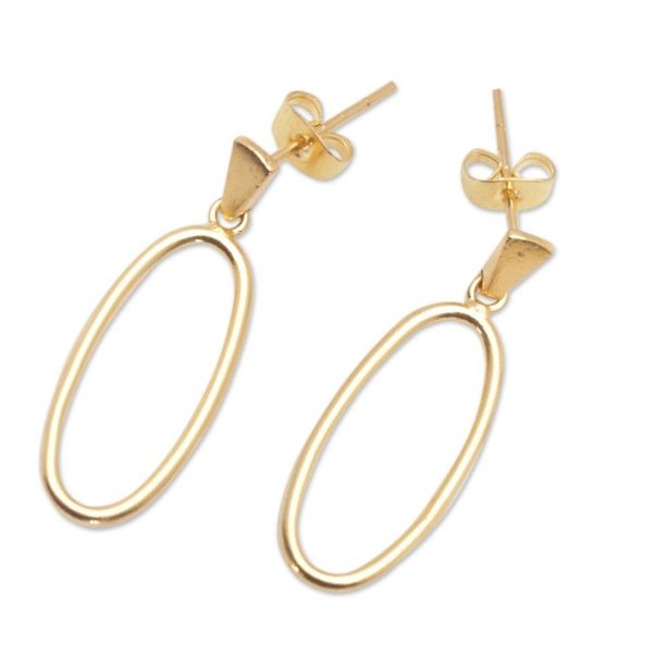 Alternate image for 18k Gold-Plated Brass Oval Dangle Earrings from Bali Avant-Garde Dame