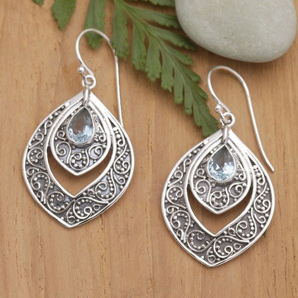 Alternate image for Balinese Silver and Blue Topaz Fashion Dangle Earrings Party Queen