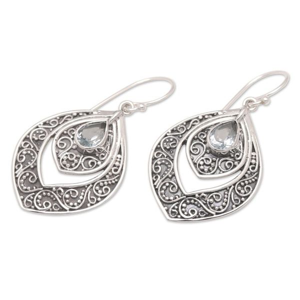 Alternate image for Balinese Silver and Blue Topaz Fashion Dangle Earrings Party Queen