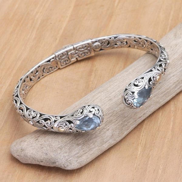 Alternate image for Leafy 18k Gold-Accented Cuff Bracelet with Blue Topaz Gems Ethereal Trust