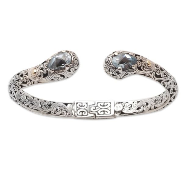 Alternate image for Leafy 18k Gold-Accented Cuff Bracelet with Blue Topaz Gems Ethereal Trust