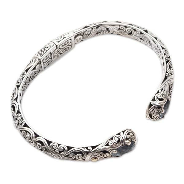 Alternate image for Leafy 18k Gold-Accented Cuff Bracelet with Blue Topaz Gems Ethereal Trust