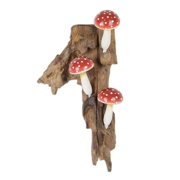 Alternate image for Wood Wall Art with Hand-Painted Mushrooms from Bali Cute Mushrooms