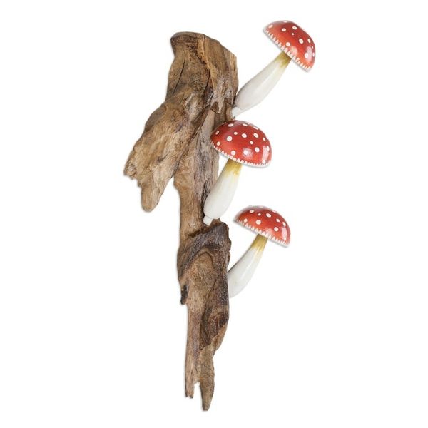 Alternate image for Wood Wall Art with Hand-Painted Mushrooms from Bali Cute Mushrooms