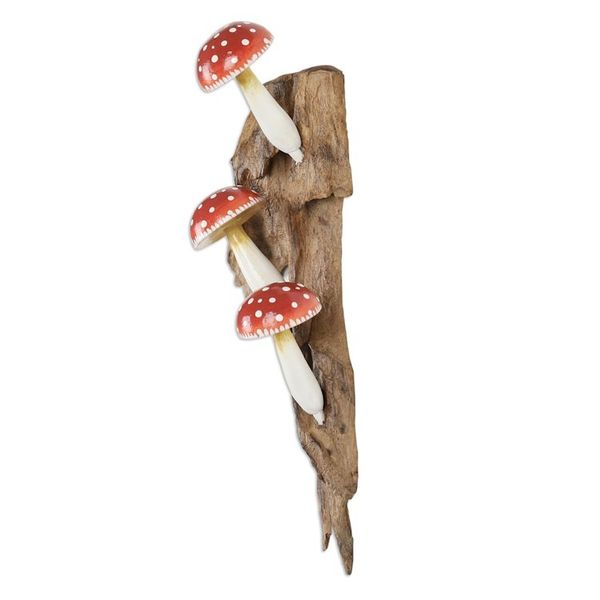 Alternate image for Wood Wall Art with Hand-Painted Mushrooms from Bali Cute Mushrooms