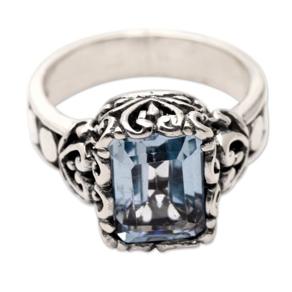Alternate image for Sterling Silver Cocktail Ring with Faceted Blue Topaz Stone Shimmering Fantasy
