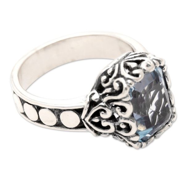Alternate image for Sterling Silver Cocktail Ring with Faceted Blue Topaz Stone Shimmering Fantasy