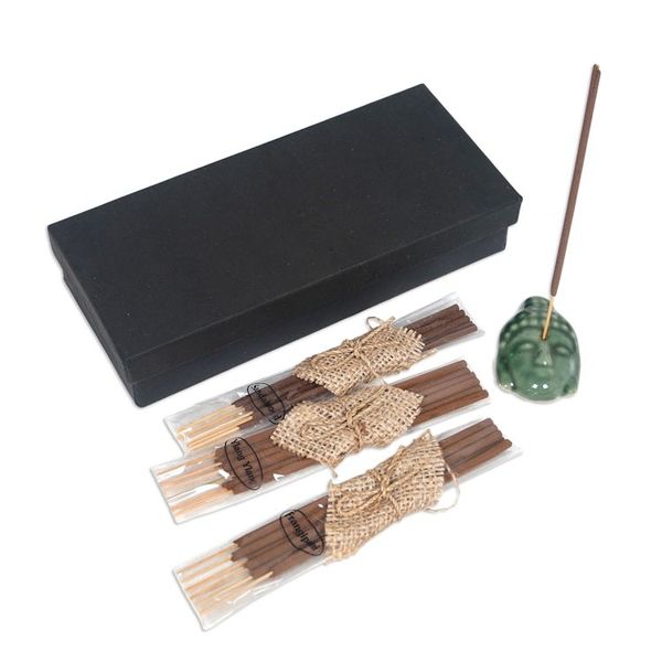 Alternate image for Buddha-Themed Green Ceramic Incense Set with 18 Sticks Green Vesak Celebration