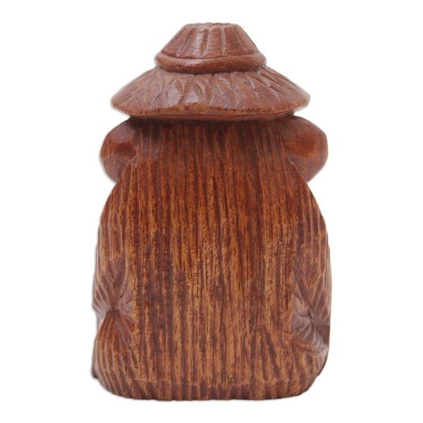 Alternate image for Hand-Carved Jempinis Wood Monkey Statuette with Corn Prosperity and Cunning