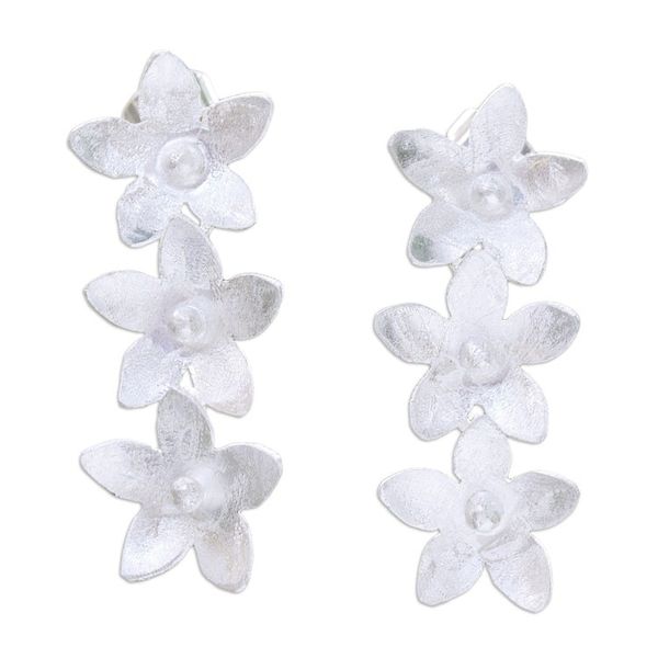 Alternate image for Sterling Silver Flower-Themed Drop Earrings Crafted in Bali Stellar Bouquet