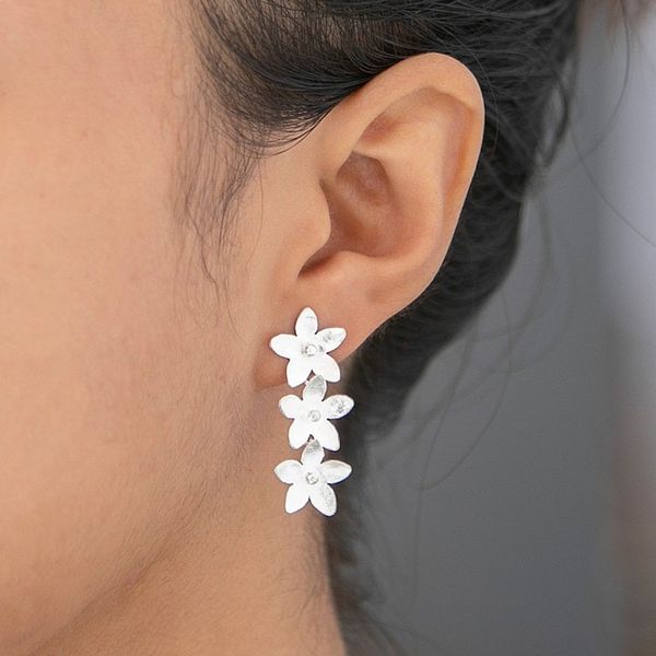 Alternate image for Sterling Silver Flower-Themed Drop Earrings Crafted in Bali Stellar Bouquet