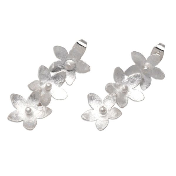 Alternate image for Sterling Silver Flower-Themed Drop Earrings Crafted in Bali Stellar Bouquet