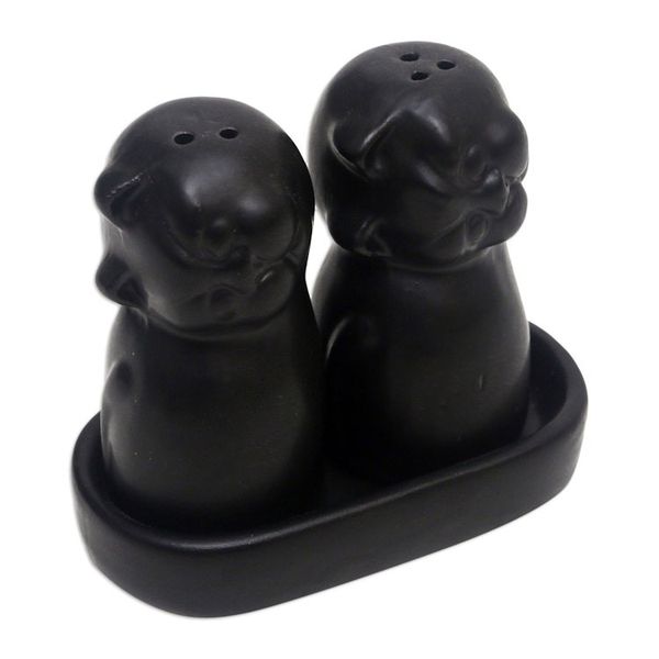 Alternate image for Ceramic Cat Salt and Pepper Set in Black Hues Made in Bali Dark Felines
