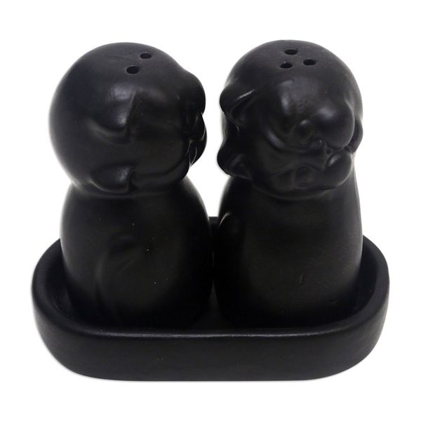 Alternate image for Ceramic Cat Salt and Pepper Set in Black Hues Made in Bali Dark Felines