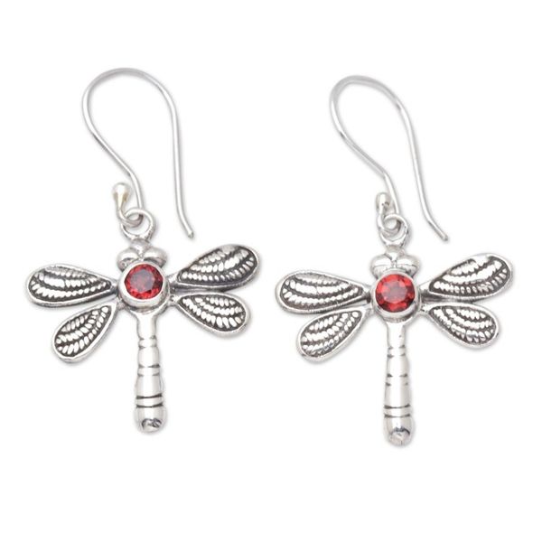 Alternate image for Dragonfly Dangle Earrings with Natural Garnet Stones Passionate Change