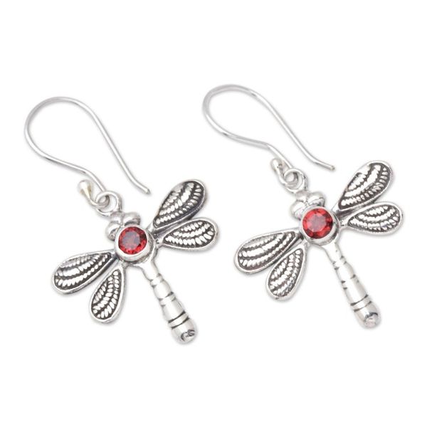 Alternate image for Dragonfly Dangle Earrings with Natural Garnet Stones Passionate Change