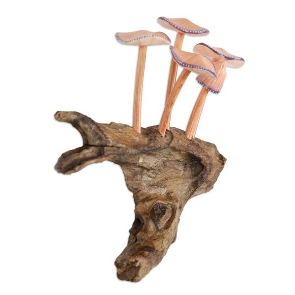 Alternate image for Mushroom-Themed Gamal and Jempinis Wood Wall Sculpture Little Nature