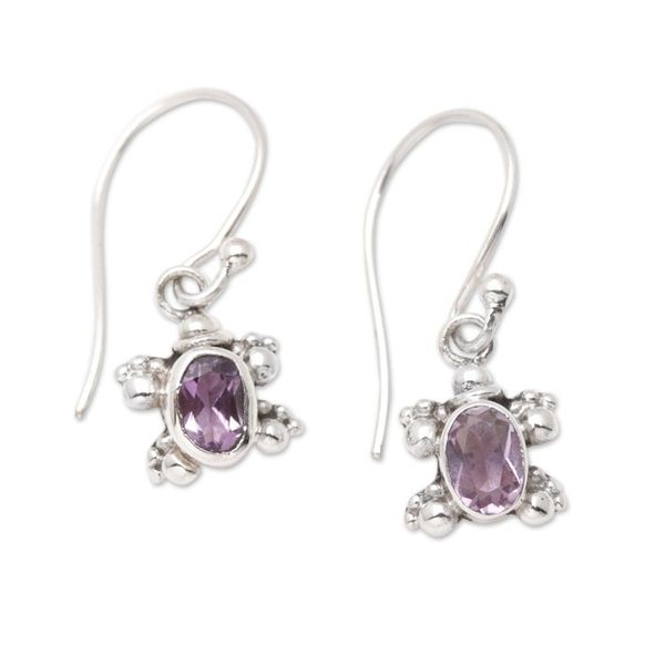 Alternate image for Faceted Amethyst Tortoise Dangle Earrings Crafted in Bali Tiny Purple Sage