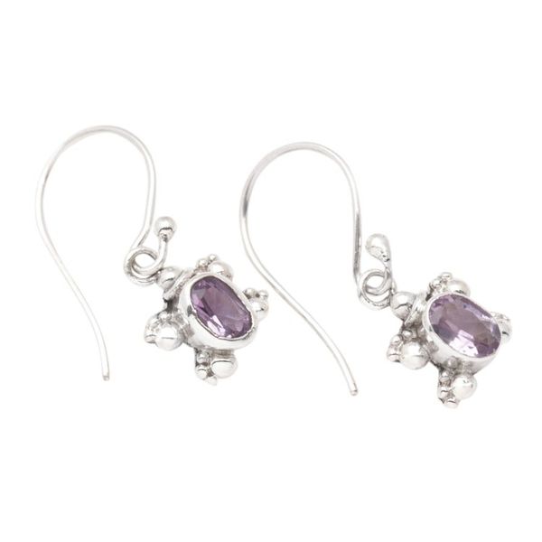 Alternate image for Faceted Amethyst Tortoise Dangle Earrings Crafted in Bali Tiny Purple Sage