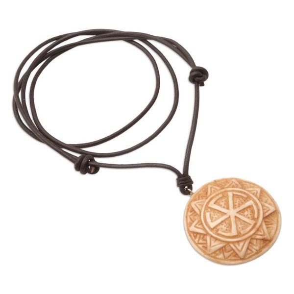 Alternate image for Leather Slavic Pendant Necklace with Adjustable Length Mighty Sun