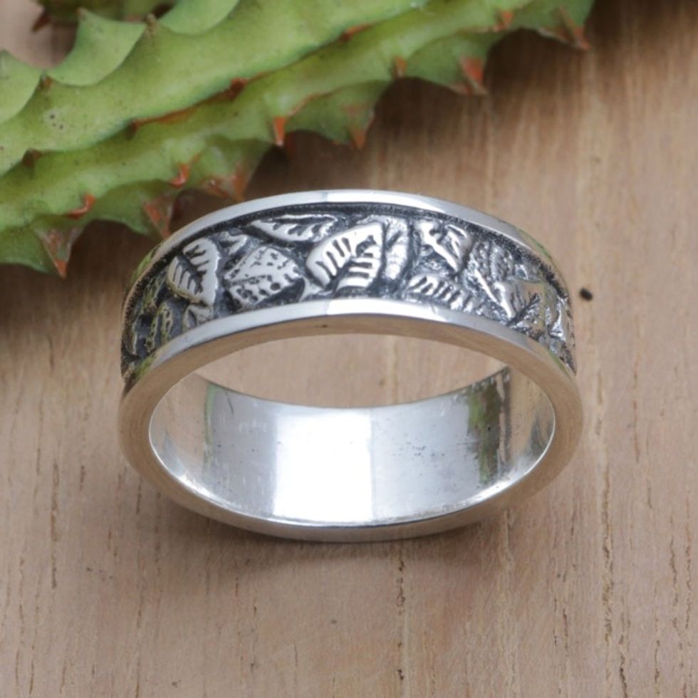 Sterling Silver Autumn Leaf Band Ring from Bali 'Autumn Caresses'