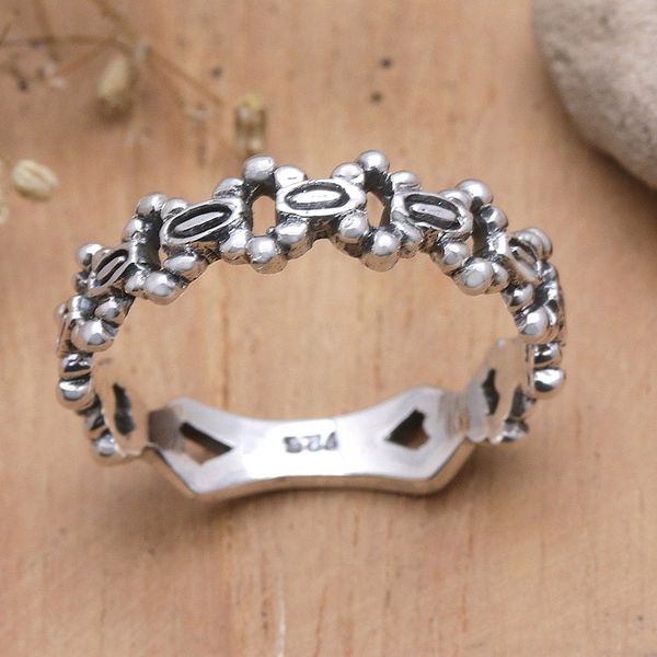 Alternate image for Polished Sterling Silver Band Ring Crafted in Bali Nobility Traces