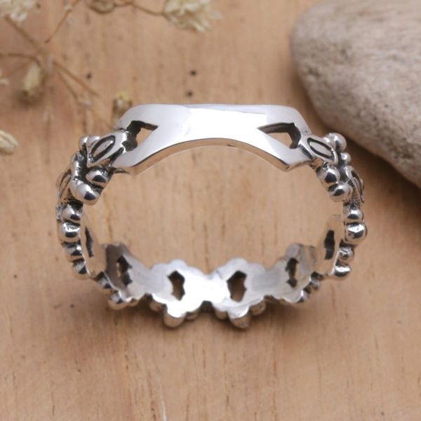 Alternate image for Polished Sterling Silver Band Ring Crafted in Bali Nobility Traces
