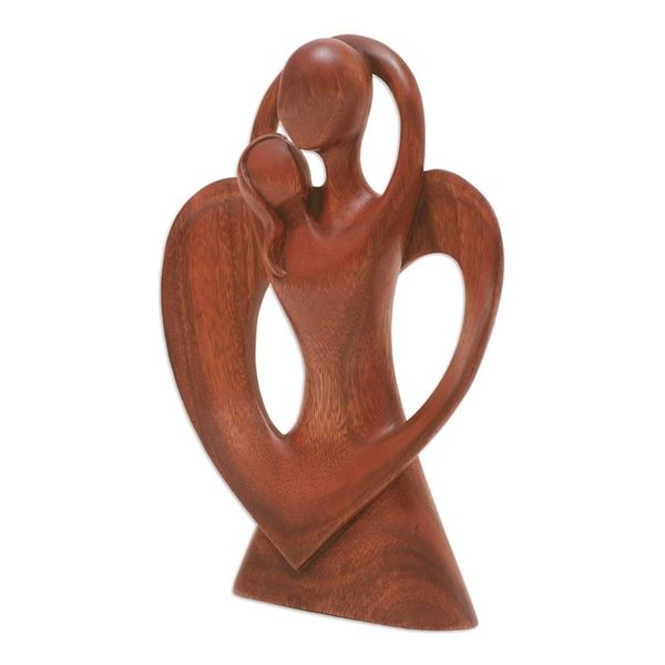 Alternate image for Hand-Carved Polished Suar Wood Sculpture of a Couple Dancing Wedding Dancing