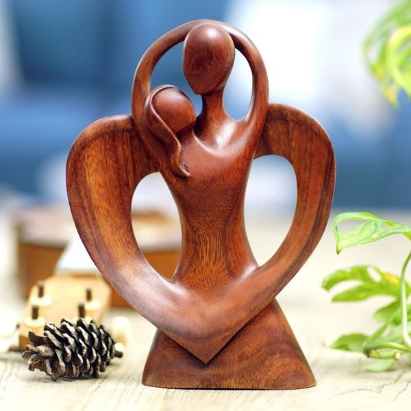 Alternate image for Hand-Carved Polished Suar Wood Sculpture of a Couple Dancing Wedding Dancing