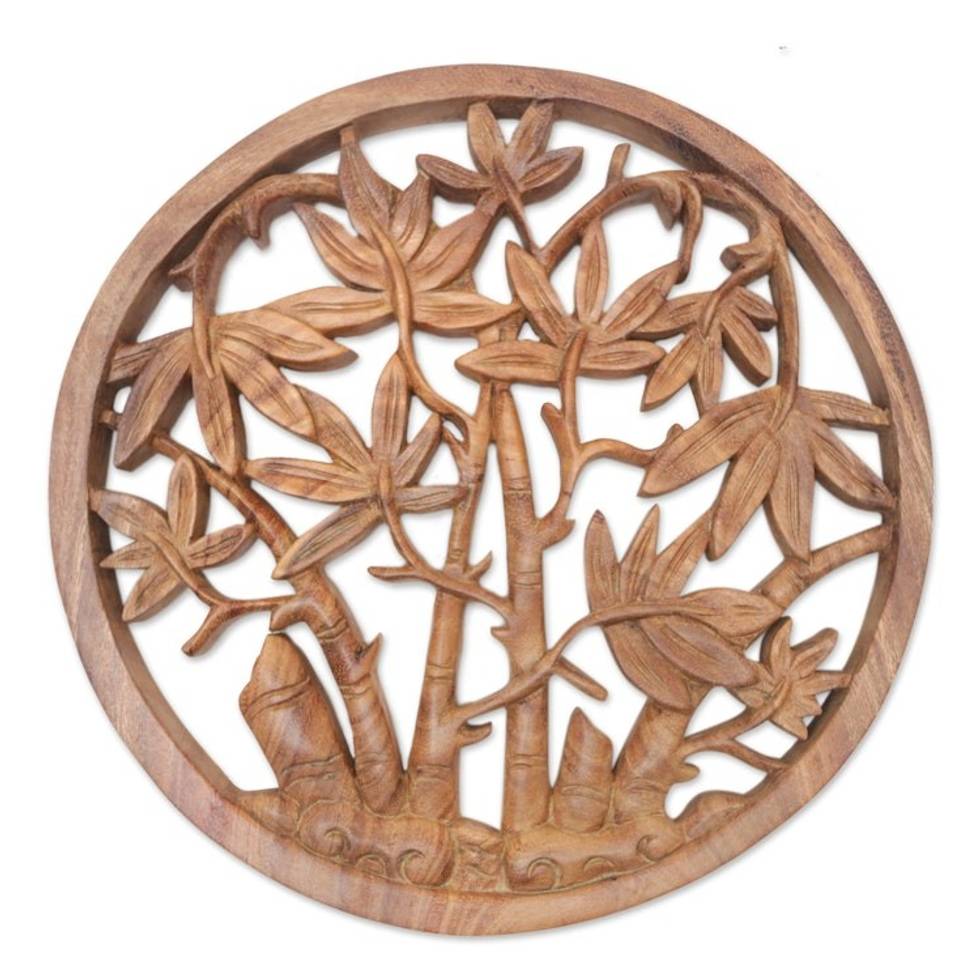 Palm-Themed Relief Panel Hand-Carved from Wood in Bali 'Palm Vibes'