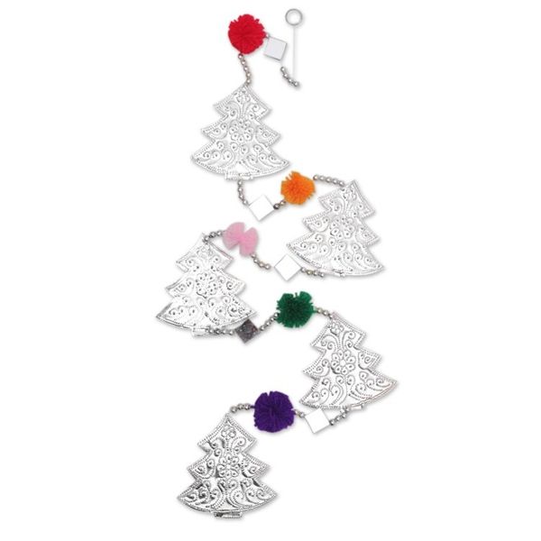 Alternate image for Christmas Tree Aluminum Garland with Glass and Pompoms Festive Forest