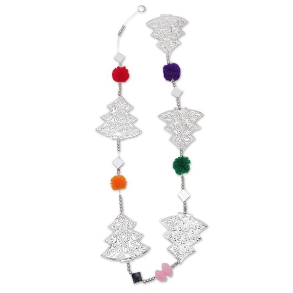 Alternate image for Christmas Tree Aluminum Garland with Glass and Pompoms Festive Forest
