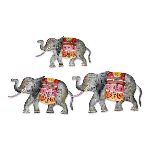 Alternate image for Set of 3 Handcrafted Traditional Iron Wall Art Elephants Sulawesi Elephants