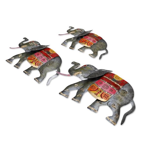 Alternate image for Set of 3 Handcrafted Traditional Iron Wall Art Elephants Sulawesi Elephants