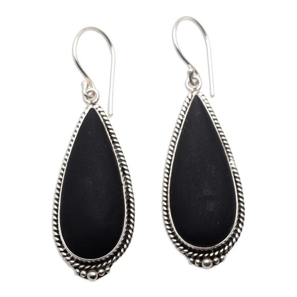 Alternate image for Sterling Silver Teardrop Dangle Earrings with Lava Stone Dark Drop