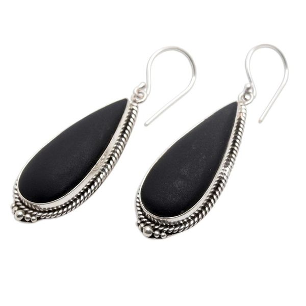 Alternate image for Sterling Silver Teardrop Dangle Earrings with Lava Stone Dark Drop
