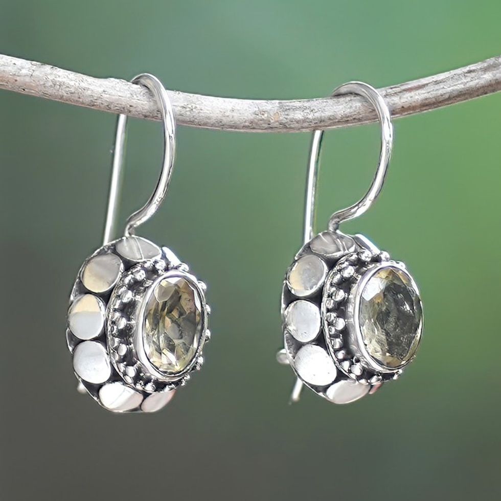 Sterling Silver Drop Earrings with Faceted Citrine Stones 'Yellow Mirage'